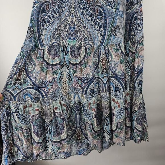 Catherine MaLandrino Blue Paisley Midi Skirt Medium New - Picture 6 of 8